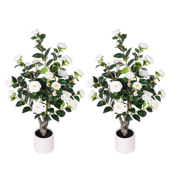 39in Artificial Camellia Tree White Flower(2PCS)