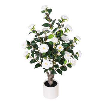 39in Artificial Camellia Tree White Flower