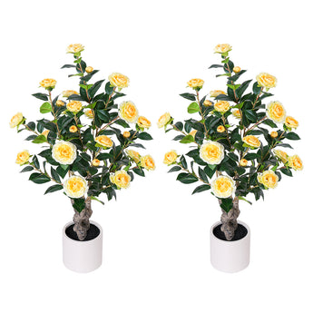 39in Artificial Camellia Tree Yellow Flower(2PCS)