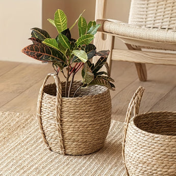 Nordic Style Handmade Seagrass Woven Flower Pot - Minimalist Drum Belly Basket for Home Decor & Flower Arrangement