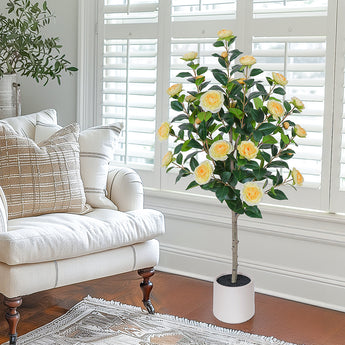 4ft Artificial Camellia Tree Yellow Flower