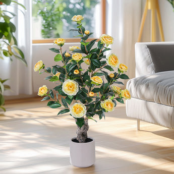 39in Artificial Camellia Tree Yellow Flower