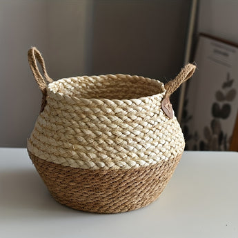 Grass flower pots weaving cattail grass corn rope big belly basket large potted green plant flower pot set basket storage basket