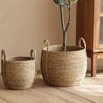 Nordic Style Handmade Seagrass Woven Flower Pot - Minimalist Drum Belly Basket for Home Decor & Flower Arrangement