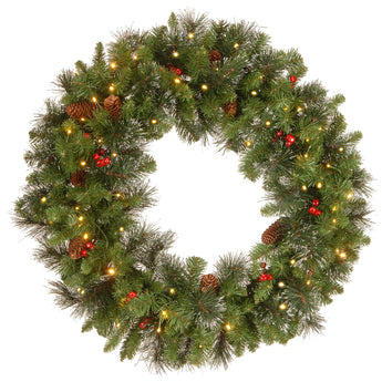 30 in. Pre-Lit Crestwood Spruce Wreath with Clear Lights