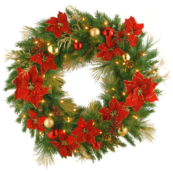 36 in. Pre-Lit Decorative Collection Home Spun Wreath with Clear Lights