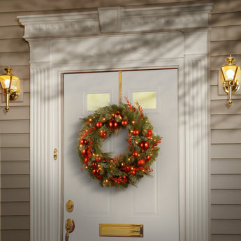 30 in. Pre-Lit Christmas Red Mixed Wreath with Warm White LED Lights