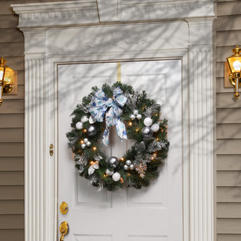 32 in. Pre-Lit Decorative Collection Ornament Wreath with Clear Lights