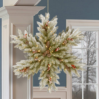 32 in. Pre-Lit  Dunhill Fir Double-Sided Flocked Snowflake with LED Lights