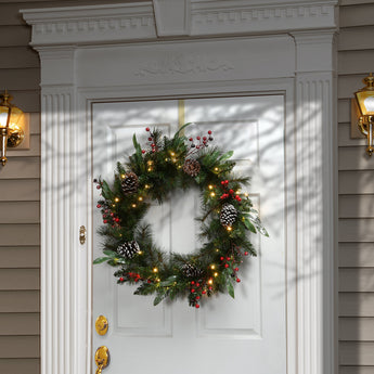 30 in. Pre-Lit Frosted Pine Berry Wreath with LED Lights