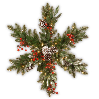 32 in. Pre-Lit Frosted Berry Snowflake with Warm White LED Lights