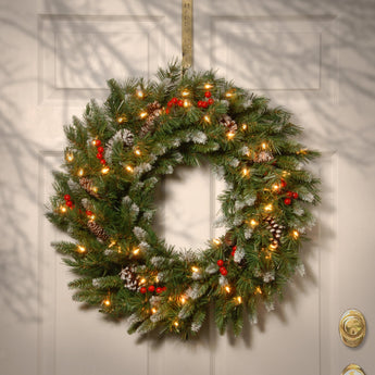 30 in. Pre-Lit Frosted Berry Wreath with Clear Lights