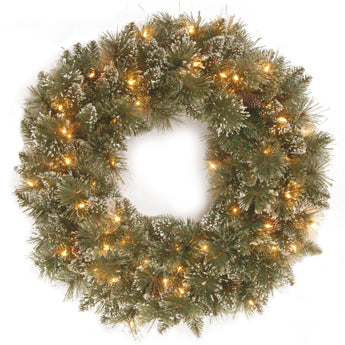 30 in. Pre-Lit Glittery Bristle Pine Wreath with Twinkly LED Lights