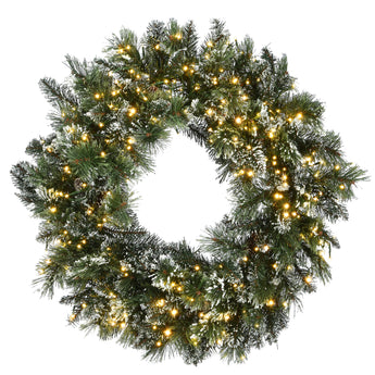 30 in. Pre-Lit Glittery Bristle Pine Wreath with Dual Color LED Cosmic Lights