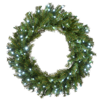 30 in. Pre-Lit Memory-Shape Norwood Fir Wreath with Warm White LED Lights