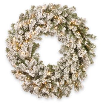 30 in. Pre-Lit Snowy Sheffield Spruce Wreath with LED Lights