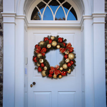 30 in. Pre-Lit Red and Gold Ornament Wreath