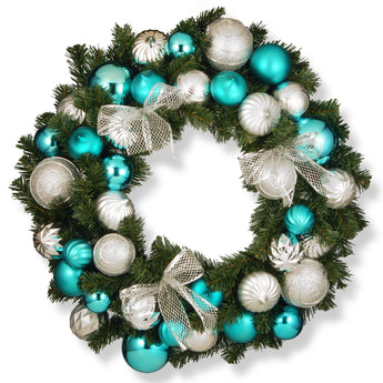 30 in. Silver and Blue Ornament Wreath