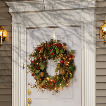 30 in. Pre-Lit Decorated Wreath with LED Lights