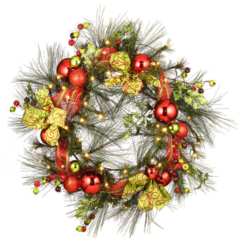 30 in. Pre-Lit Ornament Wreath with LED Lights