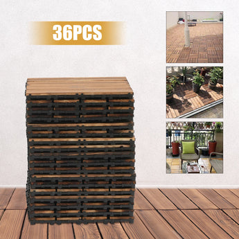 36 Pcs Brown Hardwood Interlocking Patio Deck Tiles Outdoor Waterproof 12''x12''