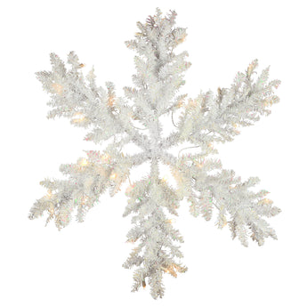 32 in. Pre-Lit Tinsel Collection White Iridescent Snowflake with Warm White LED Lights