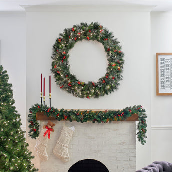 48 in. Pre-Lit Wintry Pine Wreath with Clear Lights