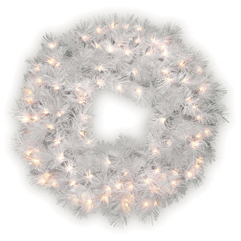 30 in. Pre-Lit Wispy Willow Grande White Wreath with Clear Lights