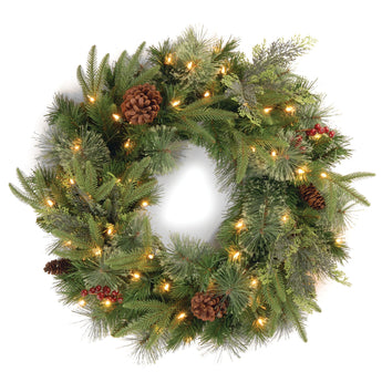 30 in. Pre-Lit Colonial Fir Wreath with Clear Lights